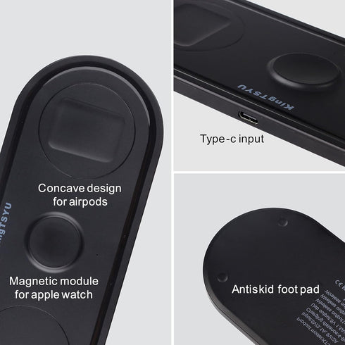 Wireless Charger for iPhone, KingTSYU 3 in 1 Charging Station for Apple Multiple Devices, Travel Wireless Charging Pad Compatible for Phone/iPhone...