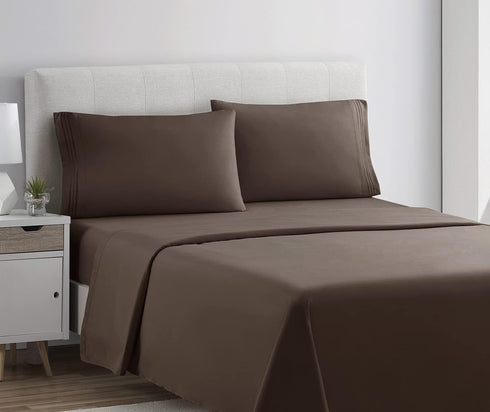 Clara Clark Premier 1800 Series 4pc Bed Sheet Set - Queen, Chocolate Brown...