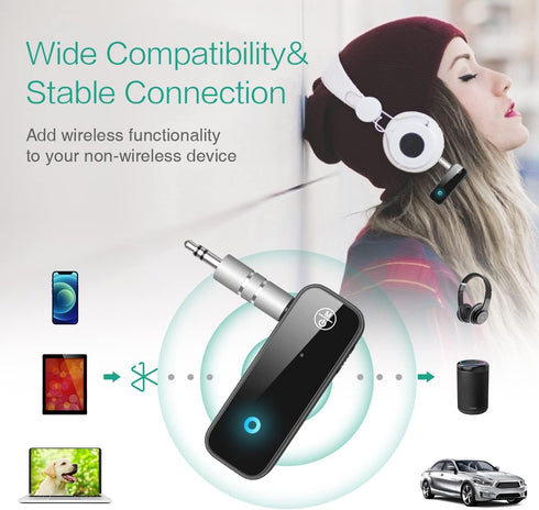 ORIA Wireless Bluetooth AUX Adapter, Bluetooth 5.0 Music Receiver for Car/Wired Speaker, Bluetooth Receiver for Answer Calls with Dual Device Mode...
