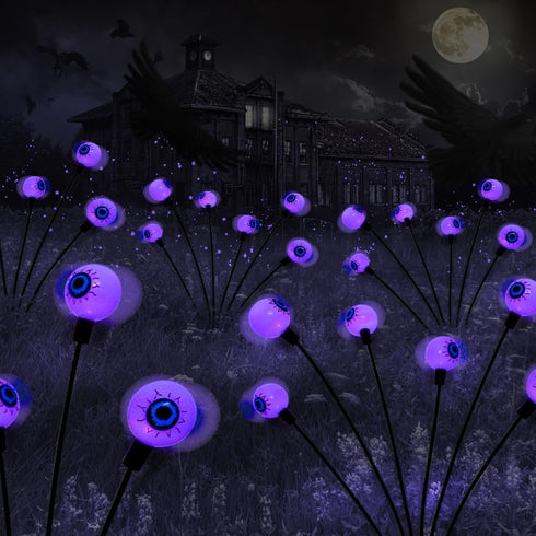 2PACK Scary Eyeballs Solar Garden Lights Halloween Decorations Outdoor,Swaying Firefly with 12LED Purple Spooky Lights - Waterproof Ornaments Sola...