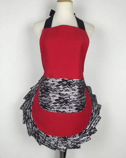 Hyzrz Cute Lace Flirty Apron with Pocket, Fun Retro Sexy Cooking Pinup Aprons for Women Girls (Red)...