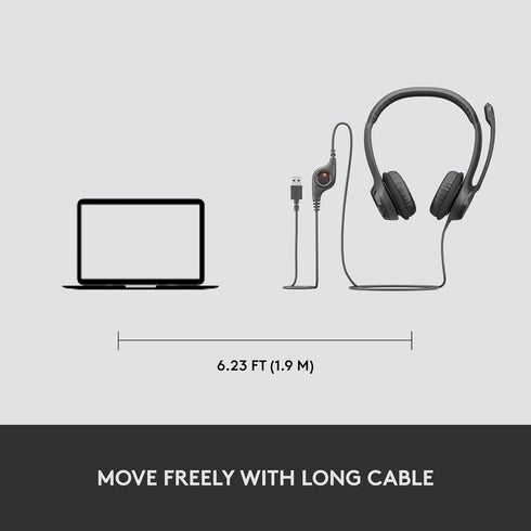 Logitech H390 Wired Headset for PC/Laptop, Stereo Headphones with Noise Cancelling Microphone, USB-A, in-Line Controls for Video Meetings, Music, ...