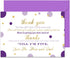 Paper Clever Party Purple and Gold Baby Shower Thank You Cards with Envelopes - Blank Notes with Prefilled Message - Personalize for Girls Gifts -...