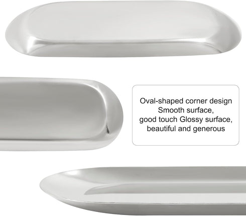Oval Stainless Steel Decorative Tray, 9 x 3.54 inch Towel Tray Storage Tray,Jewelry Dish Cosmetics Organizer Home Table Centerpiece,Silver...