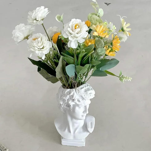 David Statue Vase - 6 Inch Greek Bust Head Aesthetic Planter White Home Decor Roman Style Resin Succulent Flower Planter Pot Sculpture Brushes Hol...