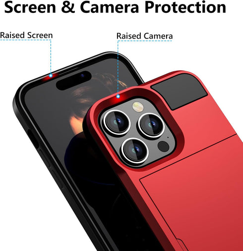 Vofolen Case Compatible with iPhone 15 Pro with Card Holder, Dual Layer Shockproof Wallet Phone Case Hidden Card Slot Sliding Protective Hard Shel...