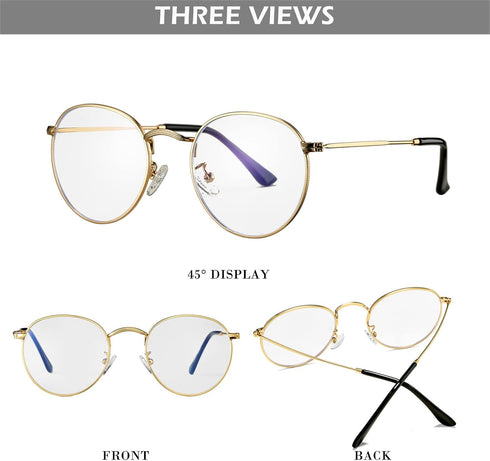 HJSTES Round Blue Light Glasses for Women Men Retro Circle Clear Lens Metal Frame Eyeglasses...
