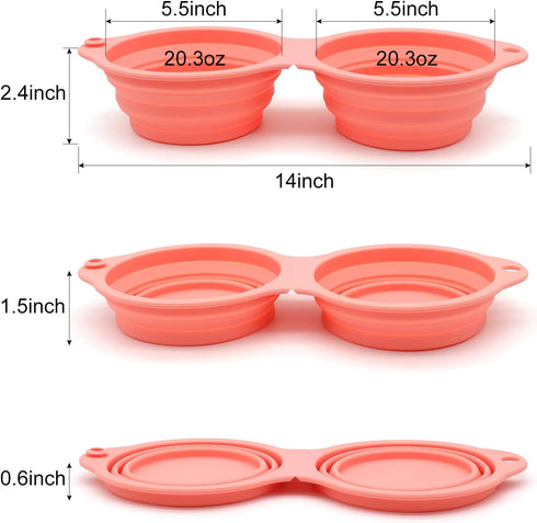 SLSON Collapsible Dog Bowls,Integrated Molding Dog Double Bowl No Plastic Rim 2 in 1 Foldable Pet Food & Water Bowl Cat Feeder Dish for Walking,Hi...