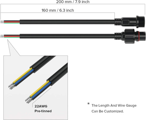 BTF-LIGHTING 5 Pin Electrical Connector 22AWG IP65 Male Female Connector 7.87in/20cm Extension Cable for Car,Truck,Boat,Indoor/Outdoor LED Strip L...