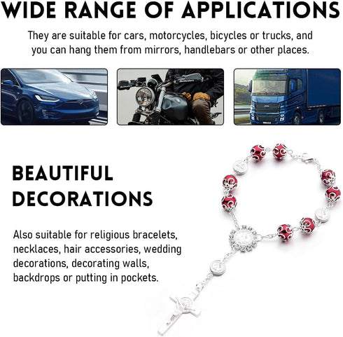 2PCS Car Rosary for Rearview Mirror, Personalized Auto Rosary Cross Blessing Decors, Rosary Beads Rear View Mirror Pendant Hanging Accessories, Un...