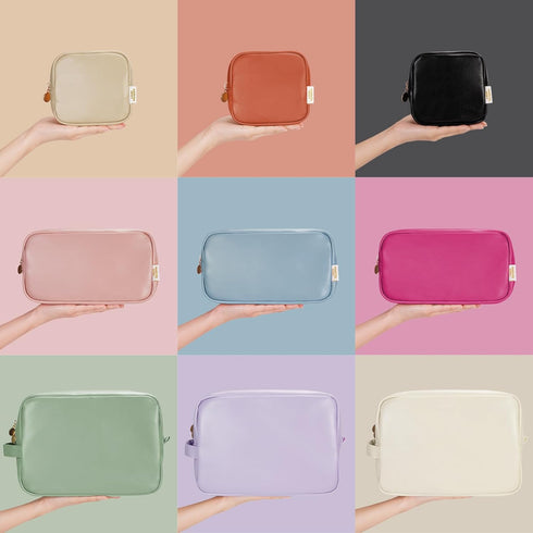 Wandering Nature Small Makeup Bag for Purse Mini Make up Pouch Cute Cosmetic Pouch for Women with Slip-in Pockets Eco Vegan Leather, Pink...