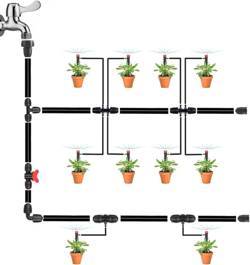 Drip Irrigation Fittings Kit for 1/2 Inch Tubing -18 Pieces Set- 3 Tees,3 Switch Valves,3 T Connectors,2 Elbows,3pcs 1/2" to 1/4" tubing Reducers,...