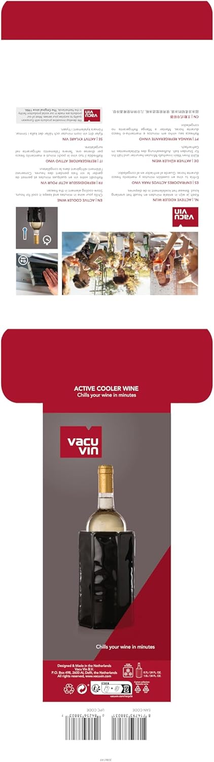 Vacu Vin Rapid Ice Active Cooler Wine Bottle Chilling Sleeve, Standard, Silver...