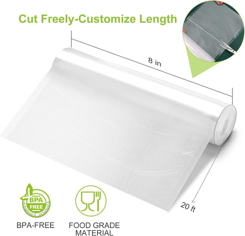 Bonsenkitchen Vacuum Food Sealer Rolls Bags, 2 Packs 8 in x 20 ft, BPA Free, Durable Commercial Customized Size Bags for Storage and Sous Vide Coo...