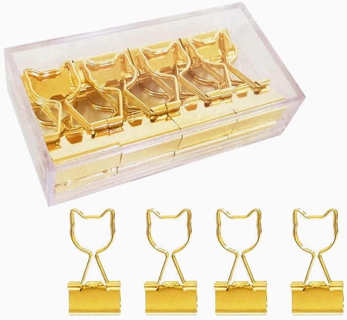 Gold Binder Clips Small, Cat Shaped 3/4-Inch Medium Gold Paper Clips for Office Decor Supplies (12pcs)...