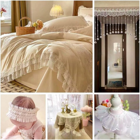IDONGCAI Multilayer Ruffled Lace Trim Fabric Floral Embroidery Ruffled Lace Pleated Ruffled Lace Ribbon for Wedding Dress Tutu Skirt Home Decor Gi...