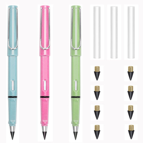 3+8Pcs Everlasting Pencil, Everlasting Pencil Replaceable Head Infinite Pencil Inkless Pen Everlasting Reusable Unlimited Writing Pencils With 8Pc...