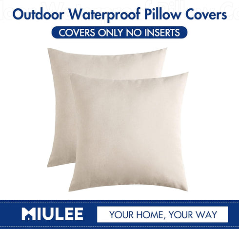 MIULEE Pack of 2 Decorative Outdoor Solid Waterproof Throw Pillow Covers Faux Linen Garden Farmhouse Cushion Cases for Patio Tent Balcony Couch So...
