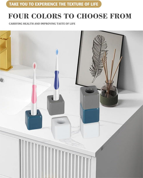 Sleek Mini Ceramics Toothbrush Holder Stand for Bathroom Vanity Countertops, Mini Ceramics Toothbrush Holder Stand (White)...