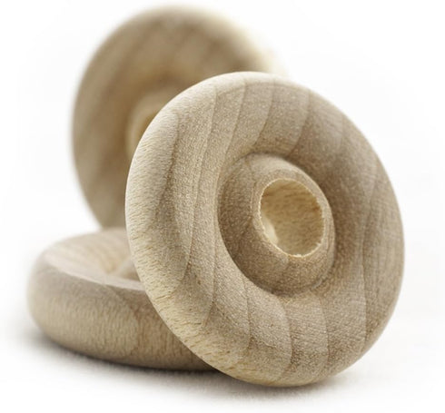 Craftparts Direct 1" Classic Wood Wheels – Pack of 50, 3/8" Thick Birch Wheels with Pre-Drilled Holes for DIY Crafts, Toy Making, and Hobby Projec...