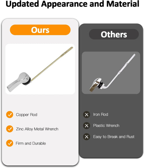 Toilet Handle Replacement Kit, Universal Toilet Flush Handle, Zinc Alloy Toilet Tank Trip Lever with H2 Brass Arm Front-Mount, Repair Kit Compatib...