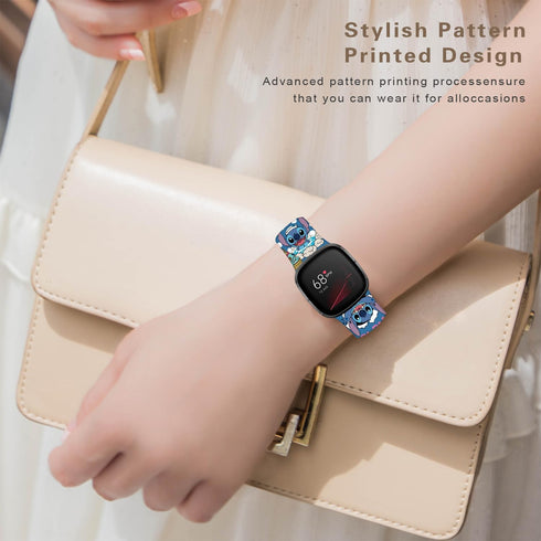 Stitch Holiday Pink Couple Bands Compatible with Fitbit Sense/Sense 2/Versa 3/Versa 4 Band Fancy Soft Sport Silicone Cartoon Holiday Strap Men Wom...
