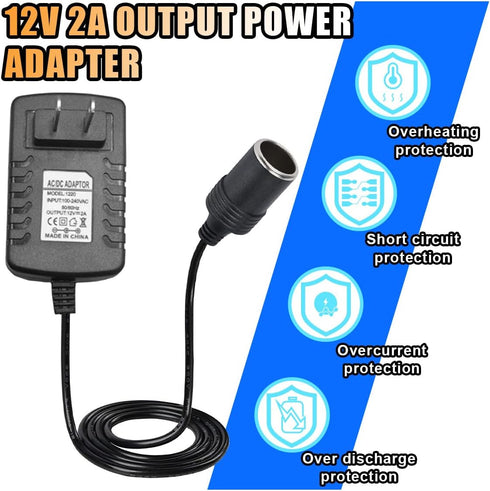 100-240V 12V 2A 24W AC to DC Converter, Portable Power Adapter Car Cigarette Lighter Socket, Auto Power Supply Transformer for Inflator Car Refrig...