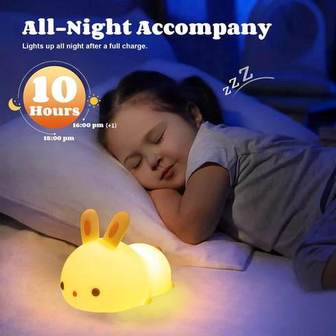YOTOZU Cute Bunny Night Light, USB Rechargeable Kids Night Light, Warm White and 16 Colors Breathing Modes Led Animal Lights for Girls, Childrens,...