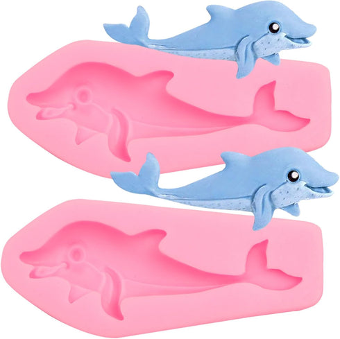 Dolphin Silicone Fondant Molds 2 Pcs, Dolphin Chocolate Candy Mold for Cake Decoration Candy Sugar Cupcake Topper Cake Polymer Clay Crafts Epoxy R...