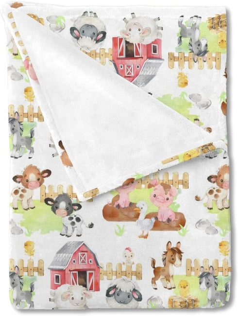 Farm Life Animals Barn Baby Blanket for Boys Girls Gift Neutral, Cow Chicken Pig Sheep Flannel Fleece Nursery Bed Blankets, Soft Lightweight Newbo...