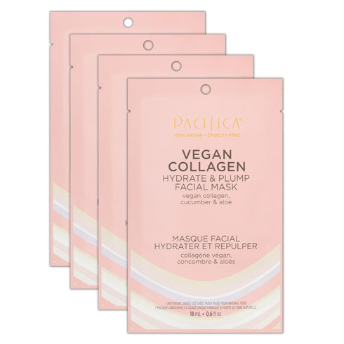 Pacifica Beauty, Vegan Collagen Hydrate & Plump Face Mask, Sheet Mask Set, Skincare, Moisturizer, Hydrated Dewy Skin, Cucumber & Aloe, For Dry & A...
