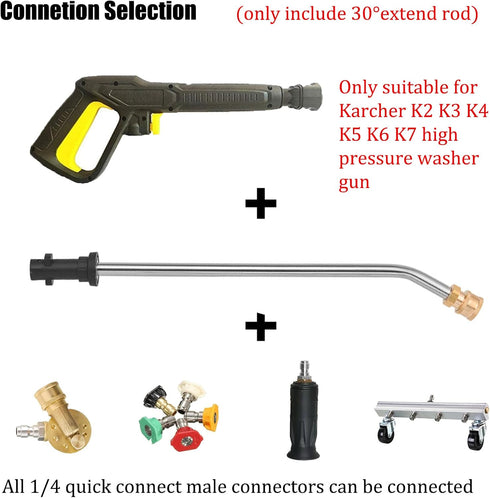Pressure Washer Extension Wand 17.3" Spray Attachment Lance Wand Extension for Karcher K2 K3 K4 K5 K6 K7, 5 Spray Nozzles, 30° Curved Rods...