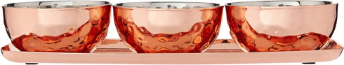 Godinger Hammered Tray with 3 Bowls, Copper...