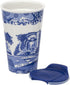 Spode Blue Italian 8oz Porcelain Travel Mug with Lid – Scenic Patterned Drinkware with Decorative Border - Portable Ceramic Coffee Cup for Brunch,...