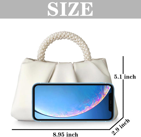 White Pearl Purse Women Soft Leather Evening Clutch Bag Wedding Prom Shoulder Crossbody Bag Small Chic Party Purse…...