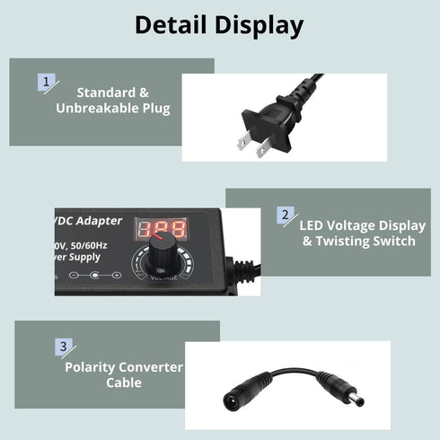 Adjustable Power Supply 3V~24V 3A 72W Universal Multi Voltage Power Adapter Variable DC 3V 5V 6V 9V 12V 15V 16V 18V 19V 20V 24V with 14 Tips (????...