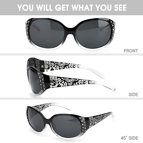 LVIOE Polarized Sunglasses for Women, Rhinestone Wrap Around Sunglasses with UV Protection Lens LS008...