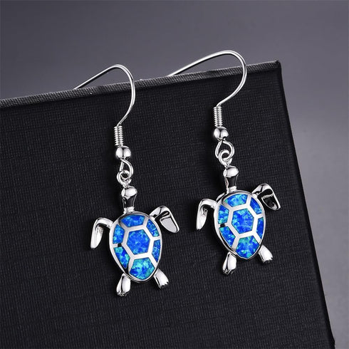 Tiny Turtles Dangle Drop Earrings 925 Sterling Silver Pin Lovely Animal White Opal Hook Hoop Earring Drops Delicate Jewelry Gift for Women Girls S...