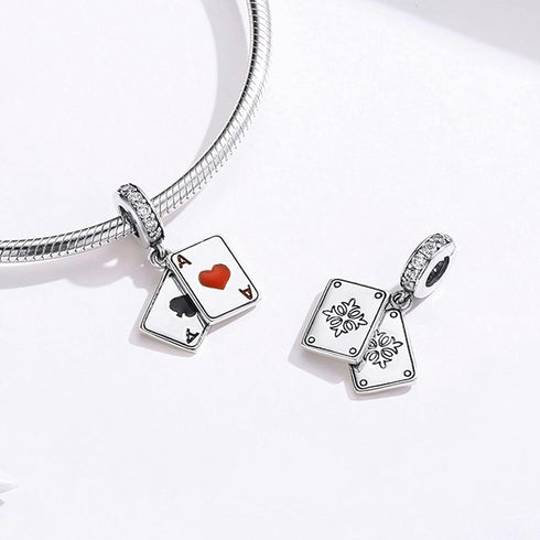 925 Sterling Silver Playing Card Charms for Bracelets Necklace, Poker Ace of Hearts Spades Lucky Pendant Dangle Charms Bracelet for Women...