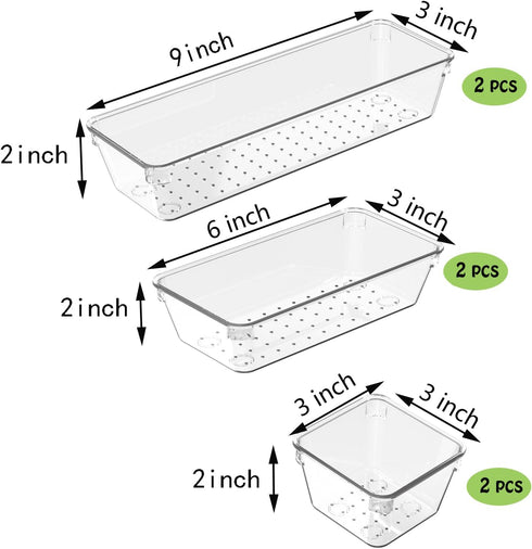 6 Pcs Clear Drawer Organizer Set, 3 Size Acrylic Drawer Storage Trays, Storage Tray for Makeup, Kitchen, Gadgets, Office...