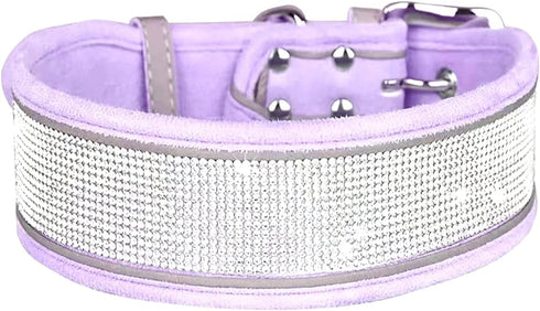 Rhinestone Dog Collar, Dazzling Sparkling Soft Comfortable Reflective Large Dog Collar Crystal Diamond Collar for Small Medium & Large Dogs (M, Pu...