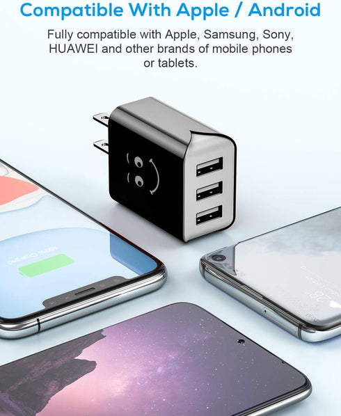 Upgraded USB Wall Charger, Charging Block 3.1A 3-Port 2-Pack UL Certified USB Plug Cube Compatible for iPhone 11/Xs/XS Max/XR/X/8/7/6/Plus,iPad Ai...