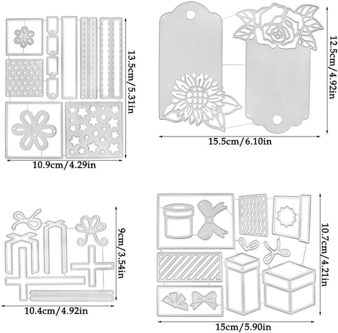 4pcs Gift Box Die Cut for Card Making, AIFUDA Label Tag Cutting Dies Flower Metal Cutting Die Plant Label Embossing Stencils Template for DIY Scra...
