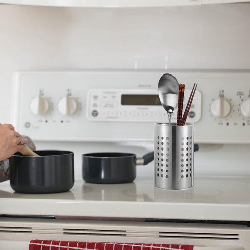 DOITOOL 2PCS Stainless Steel Kitchen Utensil Holders for Countertop Spoon Holder Silverware , Chopsticks Holder Spoon and Fork Holder for Restaura...