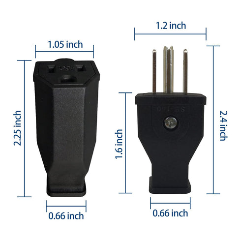 3 Prong NEMA 5-15P Power Adapter Replacement Plug, Straight Blade Connector for Extension Cord,3-Pin 15A 125V Male Rewirable Plug (Plug 2Pcs,Black...