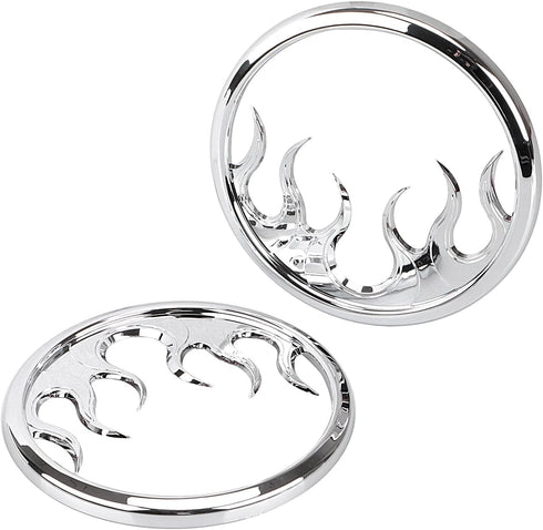 1 Pair Front Chrome Motorcycle Flame Speaker Grill Accent Trim Cover for Harley Touring Electra Street Glide Ultra Limited & Trike 2014-2023...