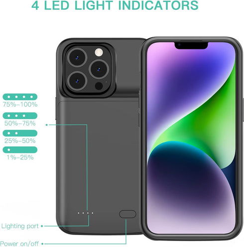 JCK Slim 7000mAh Battery Case for iPhone 14/14 Pro/13/13 Pro, 6.1 inch, Rechargeable Power Bank, Black...