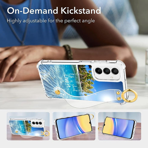 OOK Wrist Strap Case for Samsung Galaxy A15 5G with Kickstand, Seabeach Wristband Crystal Shockproof Protection Phone Case for Women Girls Clear C...