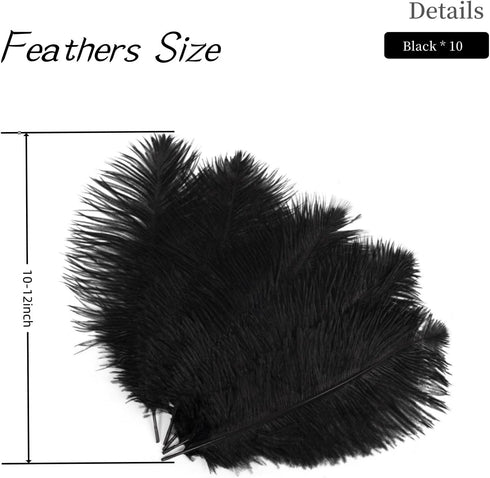 Shekyeon Black 10-12inch 25-30cm Ostrich Feather Home Decoration DIY Craft Pack of 10...