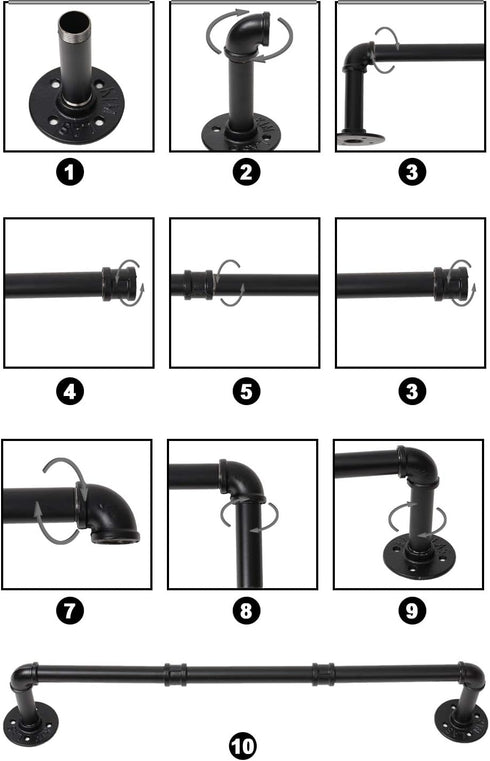 Industrial Pipe Clothing Rack, 30'' Wall Mounted Clothes Garment Rack , Black Iron Pipe Clothes Hanging Bar, Heavy Duty Metal Hanging Rod for Reta...